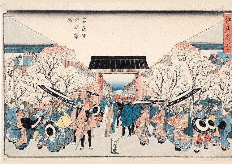 Hiroshige, ‘Cherry Blossom Time, Yoshiwara Nakanochō’ (1839-1842)